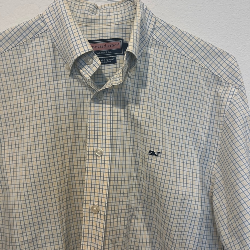 Vineyard Vines Men Size S Shep & Ian Whale Shirt L/S Button Down Blue Check EUC - Picture 3 of 5